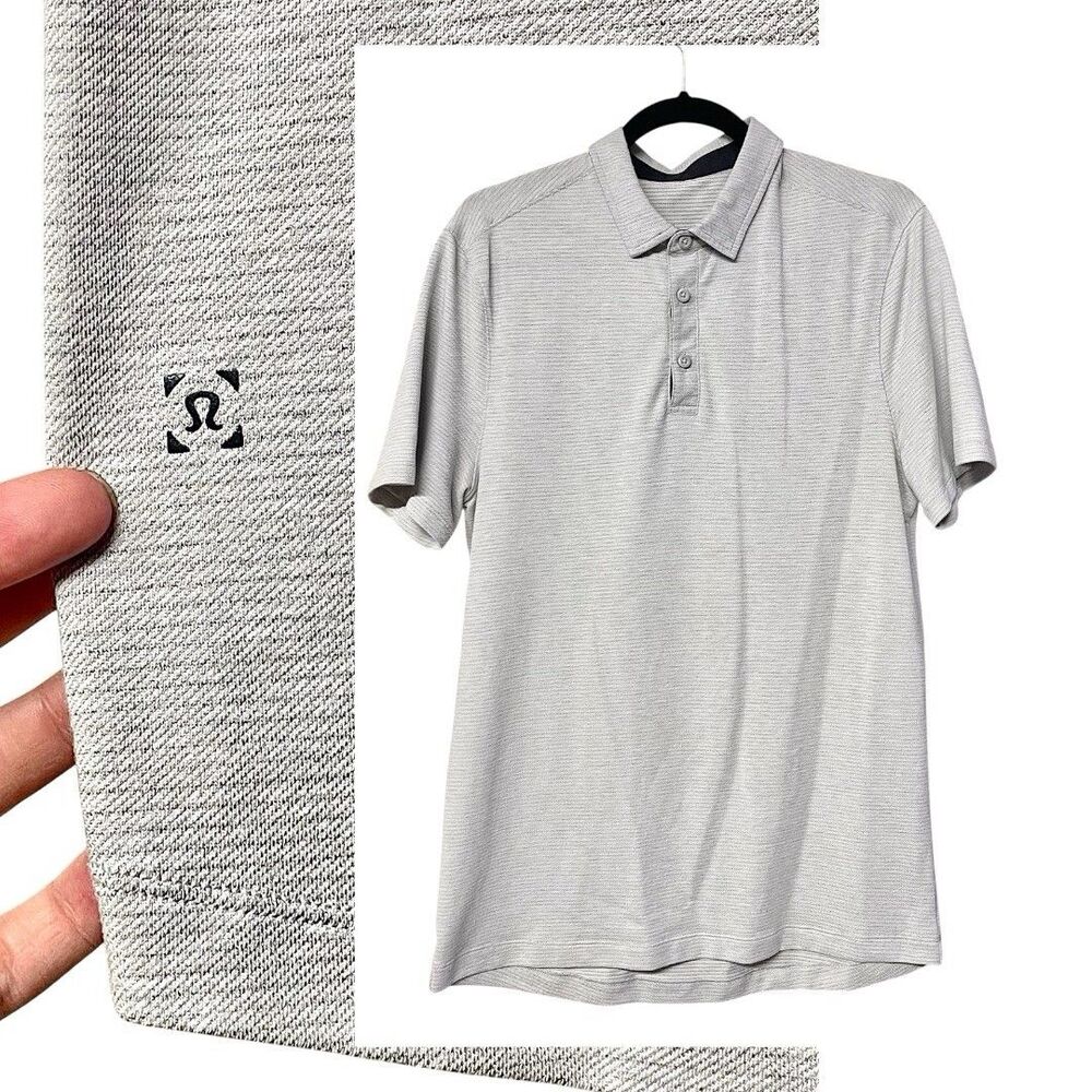Lululemon Men’s Gray Short Sleeve Polo Shirt Micro Stripe Golf Athletic